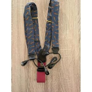 Vintage Trafalgar Silk Leather Navy Blue Paisley Suspenders
